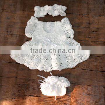 Beautiful Crocheted Baby Dress with Ruffled Sleeves