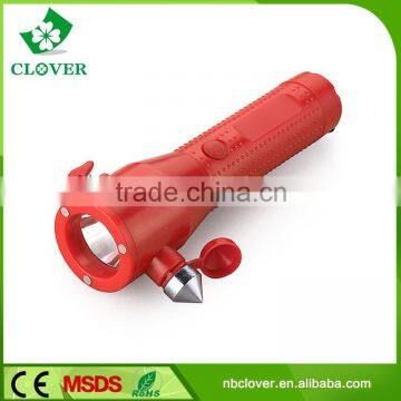 With safety hammer 1W LED+3 RED LED plastic torch emergency flashlight