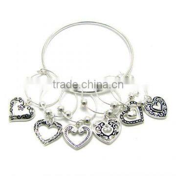 2013 heart shape silver wine charms