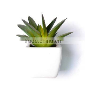 Small Modern Cube-Shaped White Ceramic Planter Pots with Artificial Succulent Plants