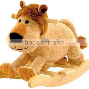 Plush lion baby rocking horse cute baby ride on toys new wooden rocker