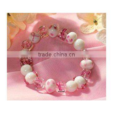 Breast Cancer Awareness Pink Ribbon Bead Bracelet