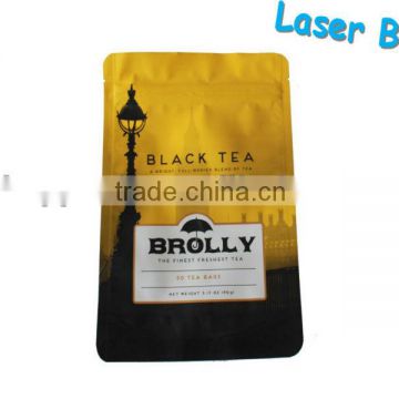 90g superior quality plastic pack black tea zipper bag with laser easy tear for your selection customized printed