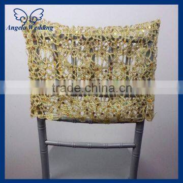 CH097A embroidery Gold sequin lace chair cap for wedding