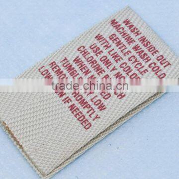 100% cotton care instruction washing label