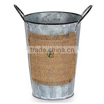 Versatile Galvanized French Flower Bucket with Black Leather