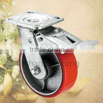 Durable Iron Core 150mm Swivel PU Caster Wheel With Brake