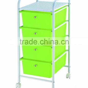 4 Green Drawers Rolling Storage Organizer Cart White