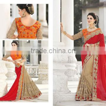 Red Chiffon On Net Saree