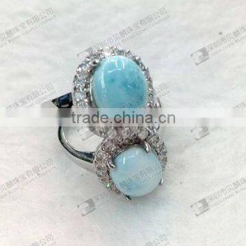 Hot sale larimar ring,8x10mm larimar oval cabochon inlayed