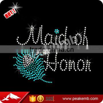 Hotsale iron on letters Maid of Honor rhinestone heat transfer for Wedding Accessories