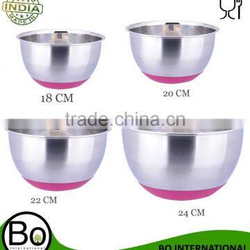 metal stainless steel salad fruit mixing bowl with rubber bottom