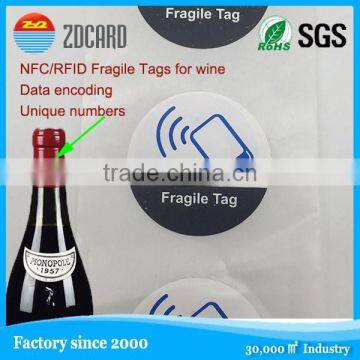 RFID Tags Anti-fake Fragile Bottle Sticker For Precious Wine Management