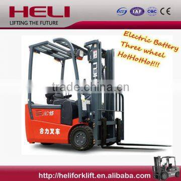Heli Brand G Series three wheel 1.5 ton electric forklift price