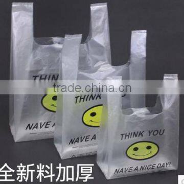 Supermarket custom biodegradable transparent pe ldpe hdpe packaging t-shirt shopping plastic bag