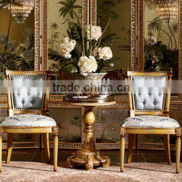 Hand Painted Button Tufted Leisure Chair, Vintage Living Room Furniture Wood Carved Armless Chair