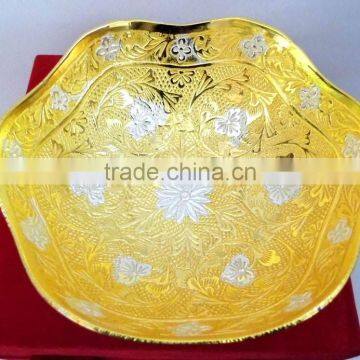 New Year Gift Handmade Gold and Silver Plated Brass Ornamental Bowl photo-3