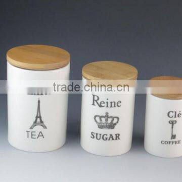 coffee tea sugar ball shaped porcelain storage bottle&jar with wood lid