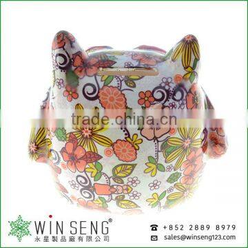 Best Toys for 2015 Christmas Gift Owl Shape Flower Patterns Ceramic Animal Piggy Bank for Decoration photo-4