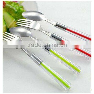 2014 new style Stainless table fork and spoon with plastic handle and low price