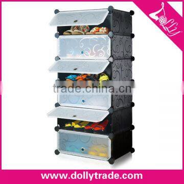 6 Layers Black Shoe Storage Cabinet Plastic Cabinet for Home