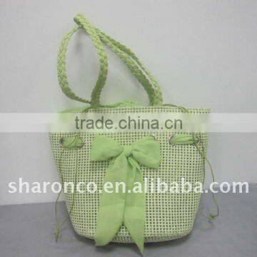 Candy strip paper straw fabric beach bag with handle