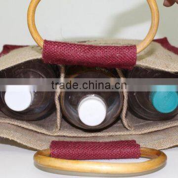 Strong Bag for Three Wine Bottles Jute Bag With Window -promotional Wholesale Custom Three Bottle Wine Bag photo-3