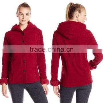 Blank Hooded Varsity Jacket 100% Polyester Heather Sweater Rib Fleece Knit And Sherpa Fleece Lining Women Hooded Jacket