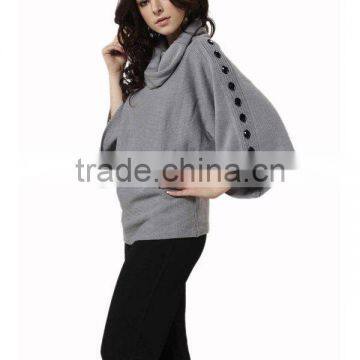 High Neck Cotton Knit Pullover With buttons on sleeves