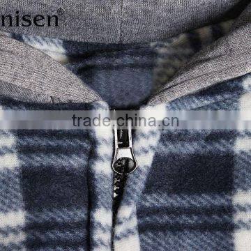 Garment Stock Lot Chinese Supplier Men Fleece Plaids Jacket With Hood photo-3