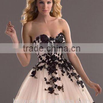 Pink Black Appliqued Flower Low Cut Sexy Sleeveless Party Wear Long Dresses photo-2