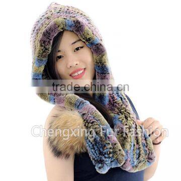 CX-C-242M Hand Knitted Women Real Rex Fur Animal Cap photo-4