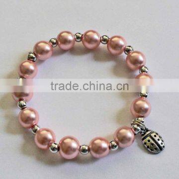 fashion pearl bead bracelet for baby, little girl holiday jewelry, ladybug charm bead bracelet for children