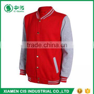 High Qulaity Custom Polyester Cotton Fleece Unisex Plus Size Red Varsity Jacket photo-2