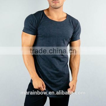 Custom 96% Cotton 4% Elastane Scoop Neck T Shirt for Men Longline Short Sleeve Curved Hem T Shirt Wholesale Blank Streetwear