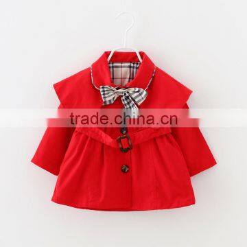 2016 new design red pink kaki belted latest children girls short coat