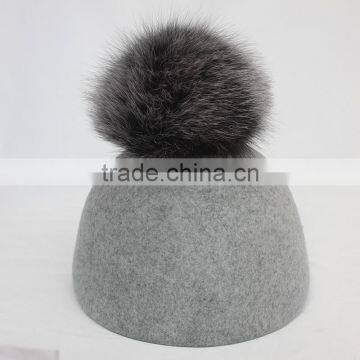 Myfur Adult Unisex Fedora Hat With Detachable Genuine Fox Fur Bobble photo-3