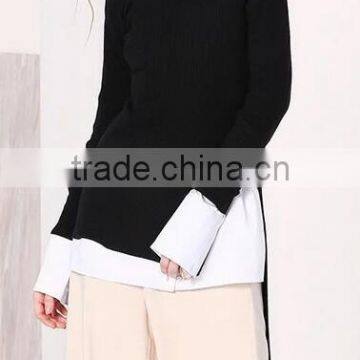 EY0867S Long Sleeve Cable-knit Hem Split Pullover Knit Sweater Patterns for Girls photo-3