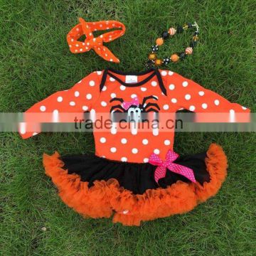 NEW ARRIVAL newborn orange tutu romper kids Halloween tutu romper kid polka dot romper with necklace and headband