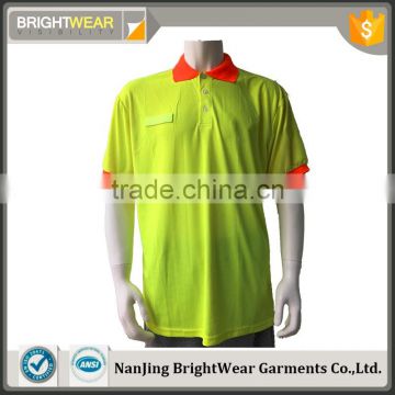 Manufacturer custom polyester pique fabric short sleeve safety fluorescent polo shirt