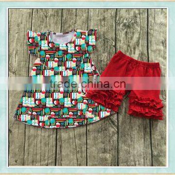 girls fashion clothing wholesale back to school cute fiutter sleeves duck print shirt match red ruffle shorts