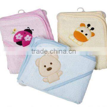 baby towel hooded with embroider/100% cotton terry fabric