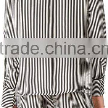 High Quality Smooth Ladies Pajamas Fashion Long Sleeve Women Silk Striped Pajamas