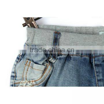 Cheap New Style Fray Hem Comfortable Light Blue Lace Stitched Slim Fit New Design Jeans for Girls photo-6