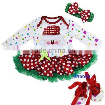 Baby Christmas Bling Santa Colorful Polka Dots Long Sleeves Bodysuit Jumpsuit Pettiskirt Headband Crib Shoes NB-18M