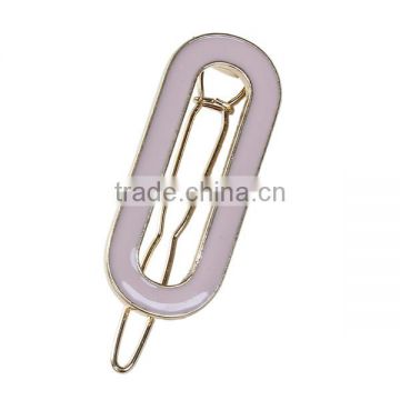 Fashion Popular Rectangle Gold Plated Pink Enamel Woman Hair Clip