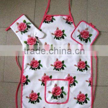 rose flower pattern baking mitten, aprons with pocket and pot holders wholesale