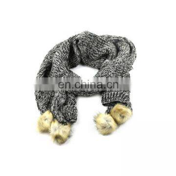Plain Cheap Simulation Rabbit Hair Fur Ball Pom Pom Knitted Scarf photo-5