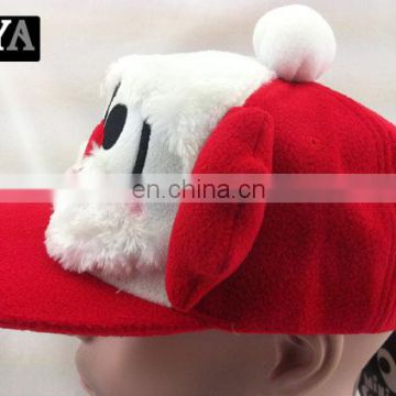 Red polar Fleece flat bill Christmas Hat for Christmas Day christmas hat with antler decoration