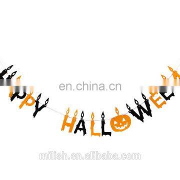 Wholesale promotion Halloween hanging decorations banners funny cheap letter pumpkin felt pennant string flags MFJ-0031